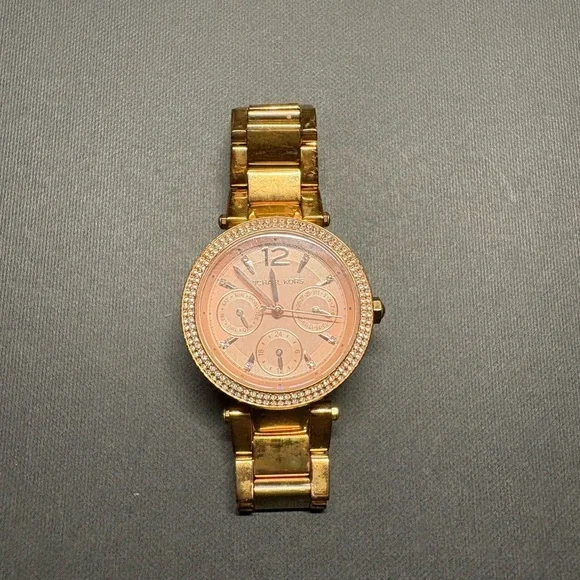 Michael Kors Gold-Tone Watch with Crystal Details Michael Kors Parker Womens Pave Crystals Watch, MK Logo Dial  main image 4